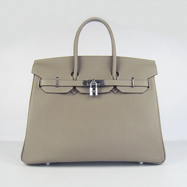 High Quality Fake Hermes Birkin 35CM Cattle Neck Veins Leather Bag khaki 6089